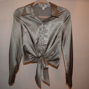 Topshop Long Sleeve Blouse with Front Tie